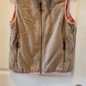 L.L. Bean Beige Fleece Vest with Pink Accents